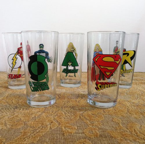 5 x Superhero Glass Tumblers - Vintage Recycled