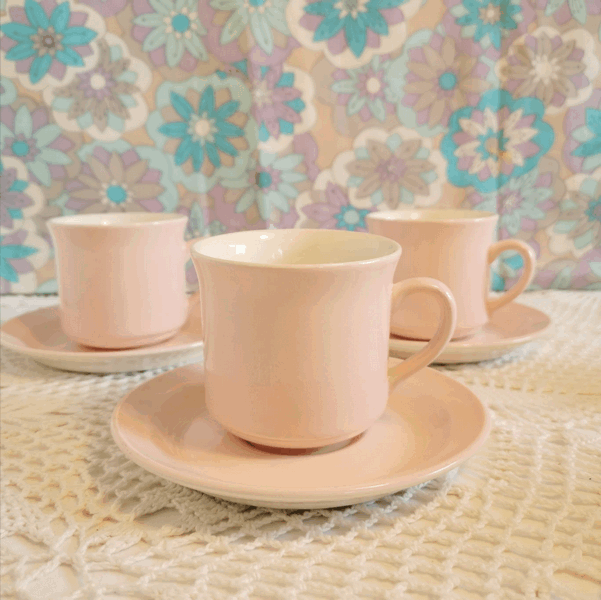 Crown Lynn Cups- pink - Vintage Recycled