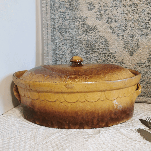 Antique Stoneware Casserole Dish Vintage Recycled