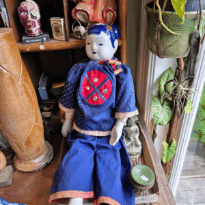 Vintage Porcelain Asian Delft Blue Doll